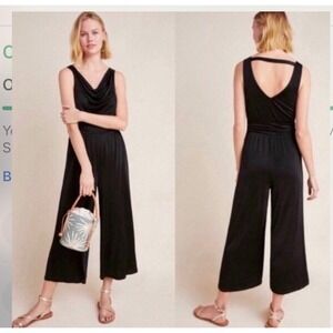 Maeve Anthropologie Black Cowl Neck Wide Leg Jumpsuit Petite Medium NWT